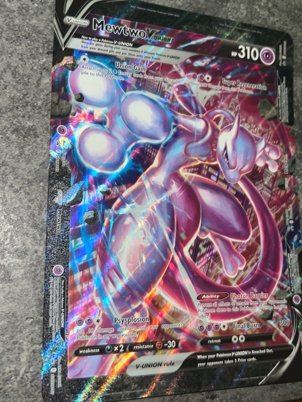 Pokemon Mewtwo V-UNION Pink Purple Holofoil Trading Card jumbo